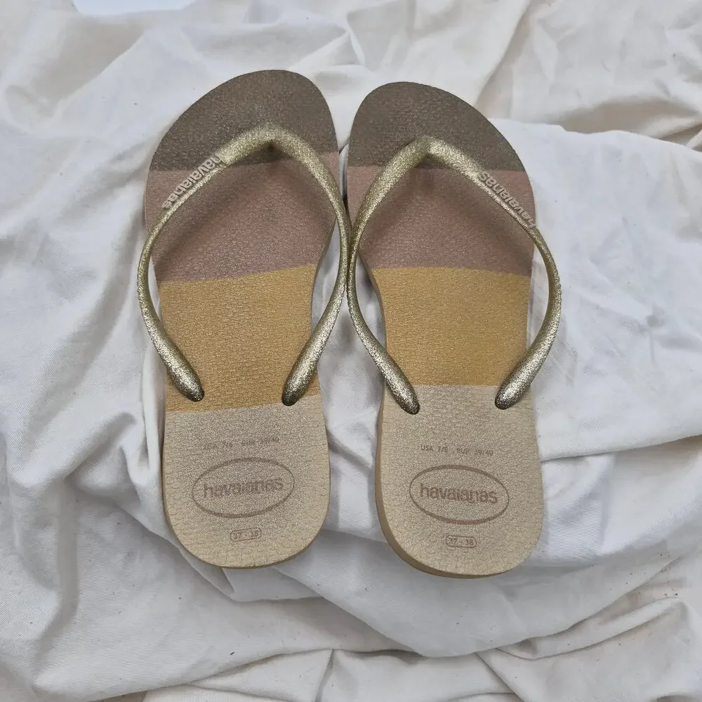 Havaianas Slim Stripe bronze Flip Flop Sandals Womens 7/8 39/40_2